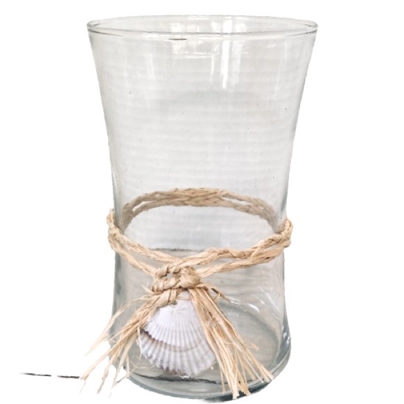 Hurricane Candle Holder Glass Nautical Beach Coastal Rafia Seashell Design - Picture 1 of 9